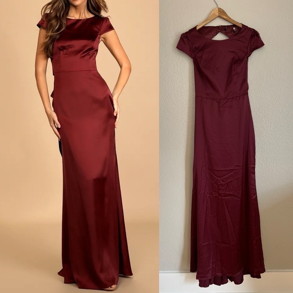 Romance Burgundy Satin Tie-Back Maxi Dress Large NWOT - Picture 1 of 7